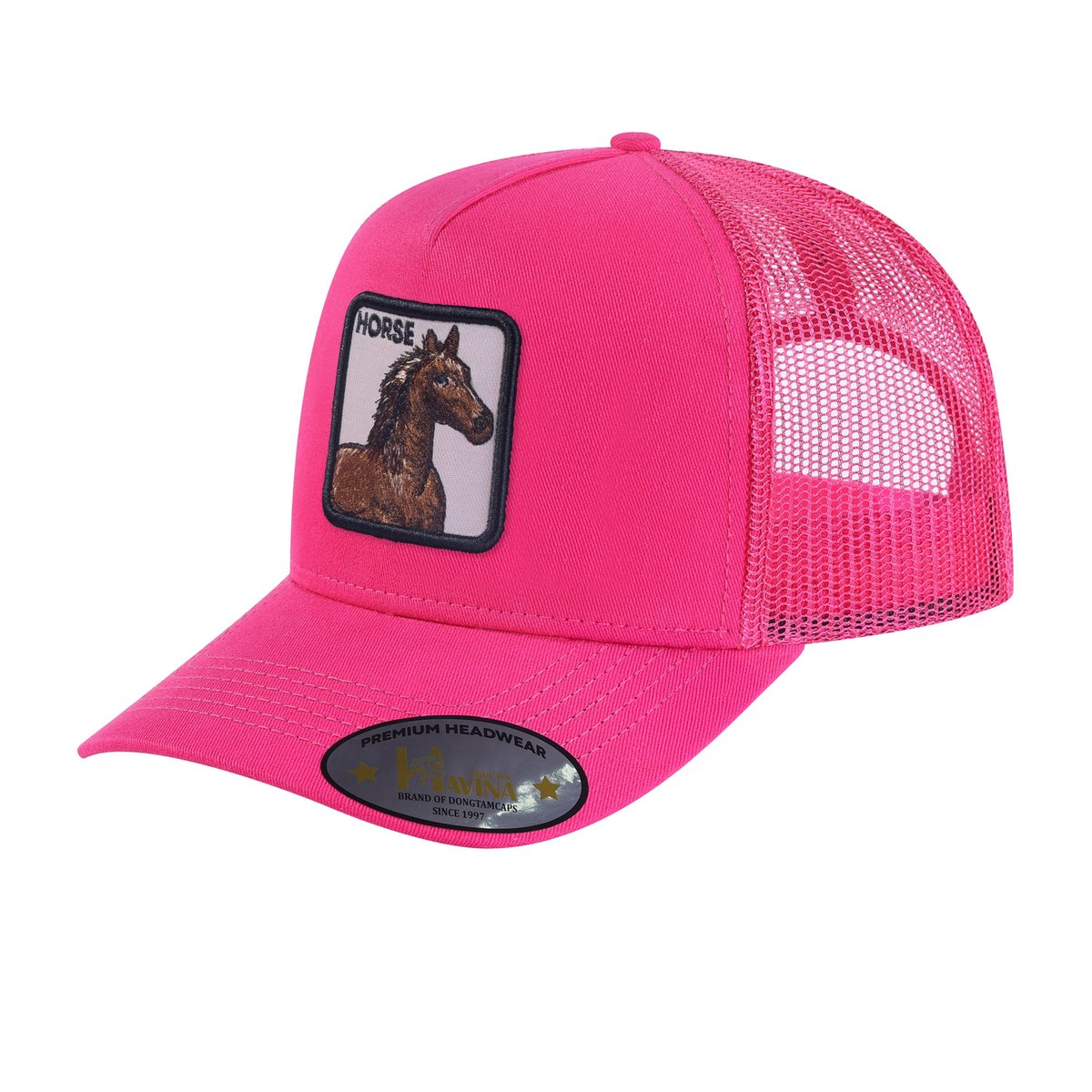 Horse 5-Panel Trucker Hat with Pink front and Pink back