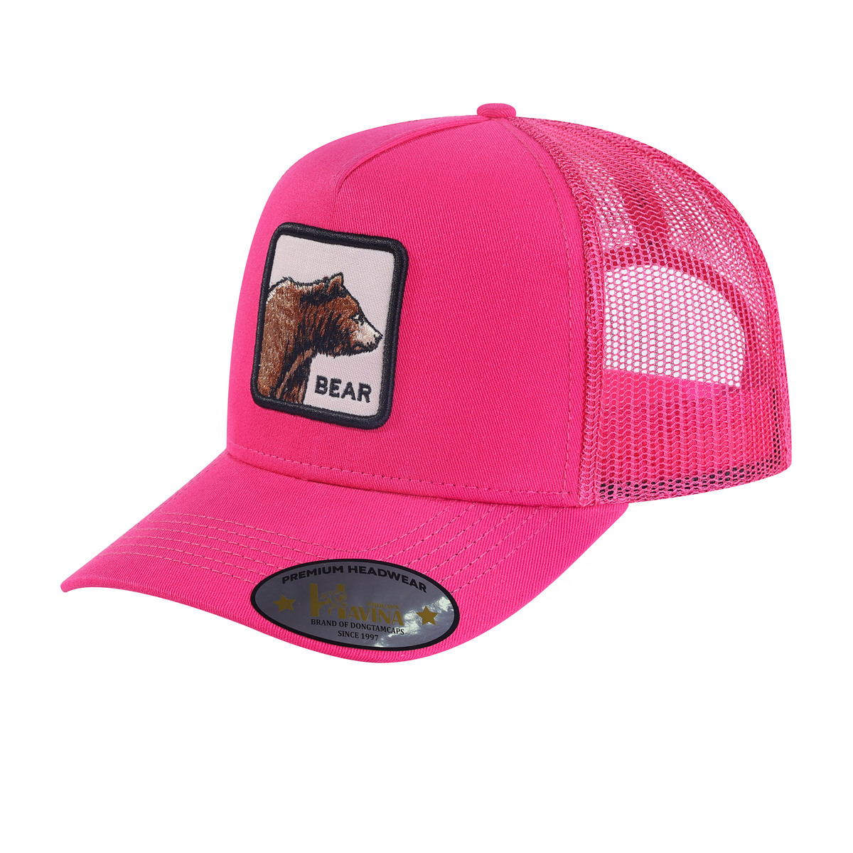Bear 5-Panel Trucker Hat with Pink front and Pink back