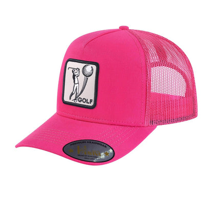 Golf 5-Panel Trucker Hat with Pink front and Pink back