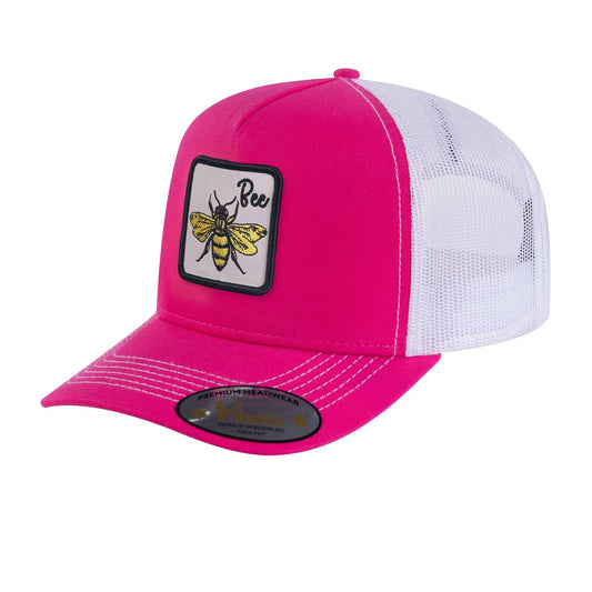 Bee 5-Panel Trucker Hat with Pink front and White back