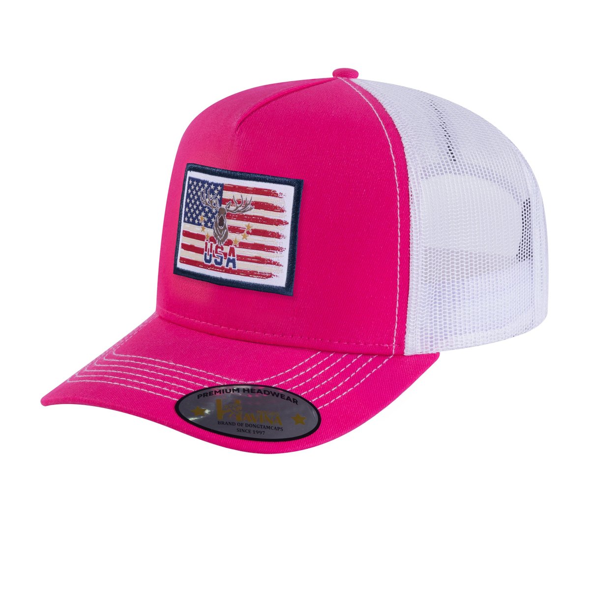 USA Deer Hunter 5-Panel Trucker Hat with Pink front and White back