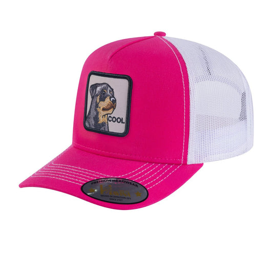 Cool Dog 5-Panel Trucker Hat with Pink front and White back