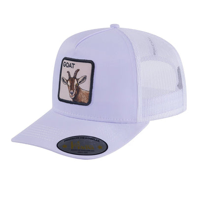 Goat 5-Panel Trucker Hat with White front and White back