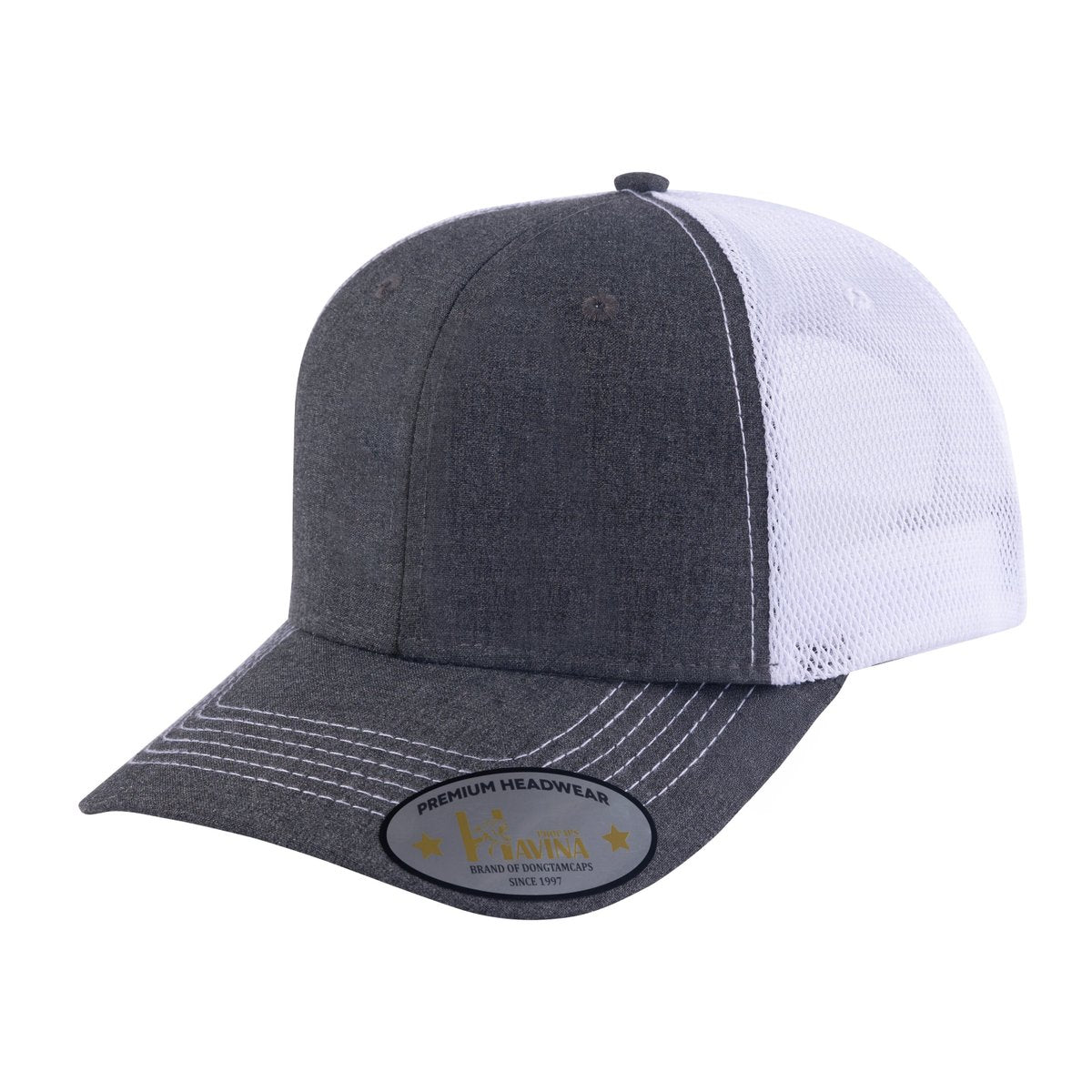 Blank 6-Panel Trucker Hat with Dark Grey front and White back