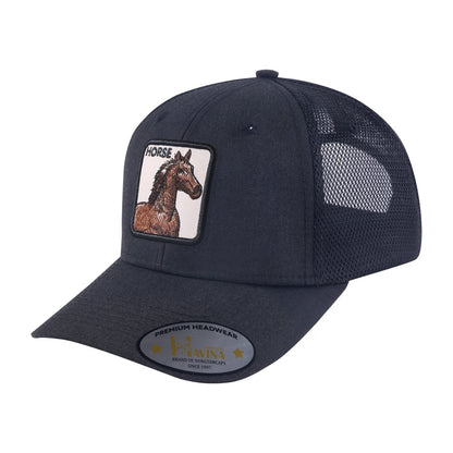 Horse 6-Panel Trucker Hat with Black front and Black back
