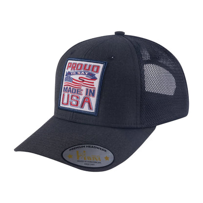 Embroidered Proud To Say Made In Usa - 6 Panel Trucker Hat - Black
