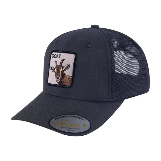 Goat 6-Panel Trucker Hat with Black front and Black back