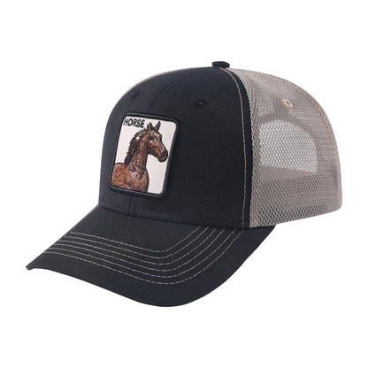 Horse 6-Panel Trucker Hat with Black front and Light Grey back