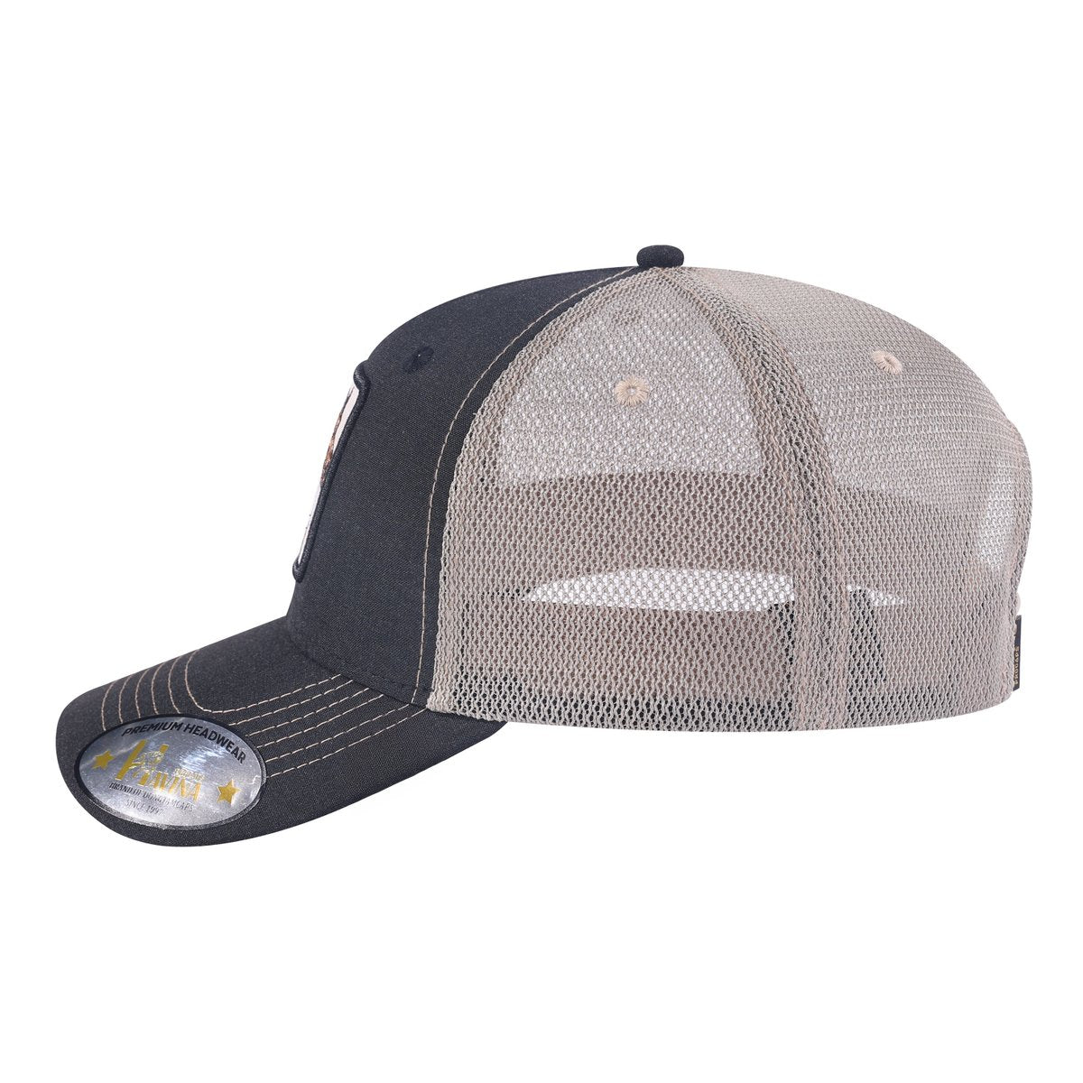 Horse 6-Panel Trucker Hat with Black front and Khaki back