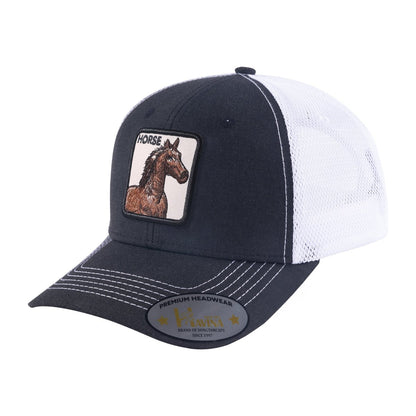 Horse 6-Panel Trucker Hat with Black front and White back