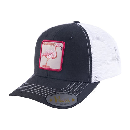 Flamingo 6-Panel Trucker Hat with Black front and White back