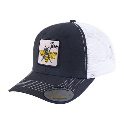 Bee 6-Panel Trucker Hat with Black front and White back