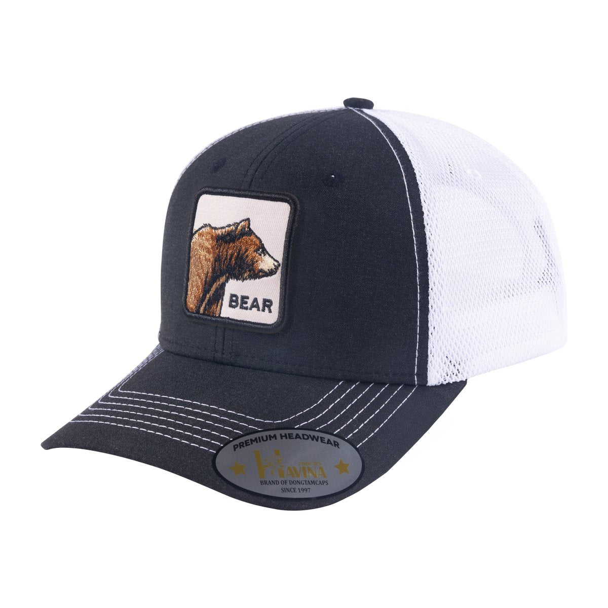 Bear 6-Panel Trucker Hat with Black front and White back