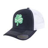 St. Patrick's Day Four Leaf Shamrock 6-Panel Trucker Hat with Black front and White back