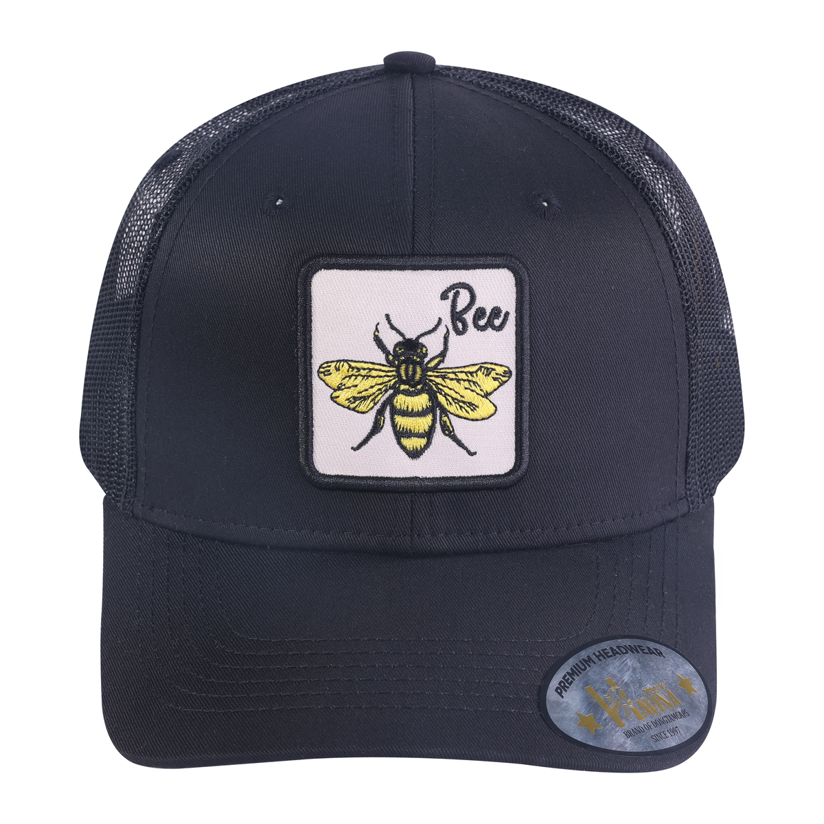 Bee 6-Panel Trucker Hat with Black front and Black back