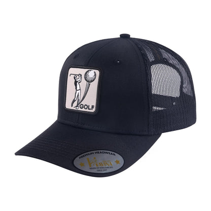 Golf 6-Panel Trucker Hat with Black front and Black back