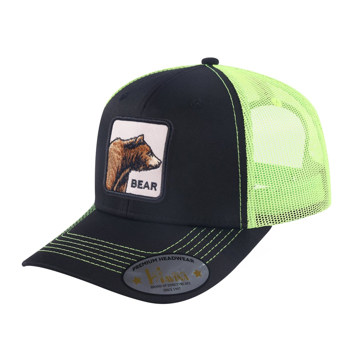 Bear 6-Panel Trucker Hat with Black front and Green back