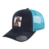 Horse 6-Panel Trucker Hat with Black front and Blue back