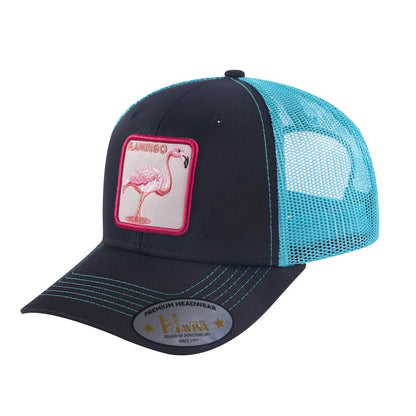 Flamingo 6-Panel Trucker Hat with Black front and Blue back