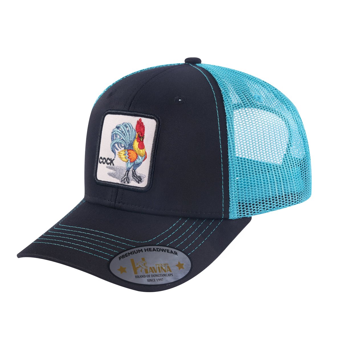 Chicken 6-Panel Trucker Hat with Black front and Blue back
