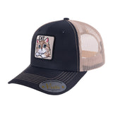 Cat 6-Panel Trucker Hat with Dark Grey front and Khaki back