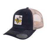 Bee 6-Panel Trucker Hat with Black front and Khaki back