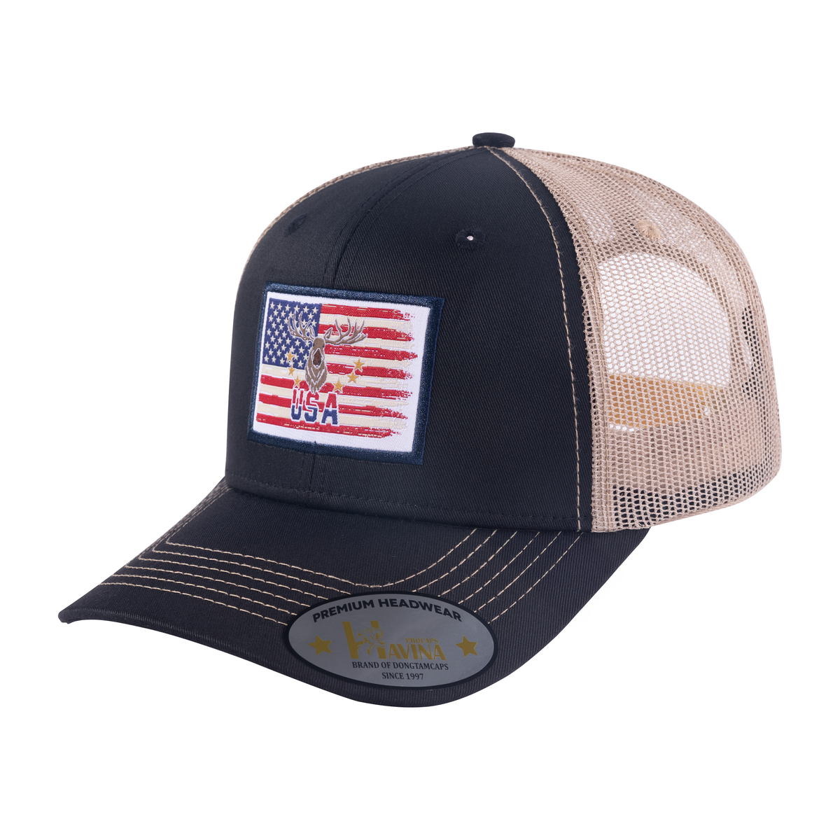 Embroidered Usa Deer Hunter - 6 Panel Trucker Hat - Dark Grey - Dark Gray-K11234Hs