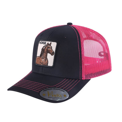 Horse 6-Panel Trucker Hat with Black front and Pink back