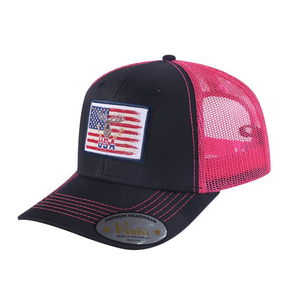USA Deer Hunter 6-Panel Trucker Hat with Black front and Pink back