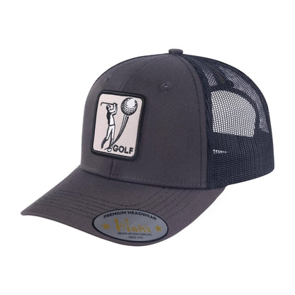 Golf 6-Panel Trucker Hat with Dark Grey front and Black back