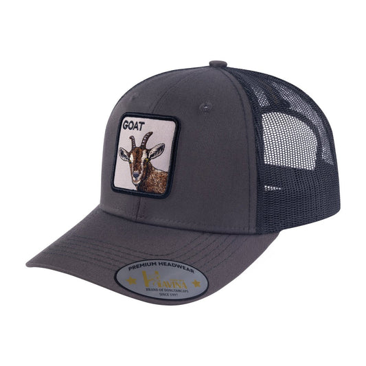 Goat 6-Panel Trucker Hat with Dark Grey front and Black back