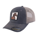 Horse 6-Panel Trucker Hat with Dark Grey front and Khaki back