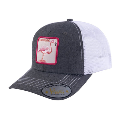Flamingo 6-Panel Trucker Hat with Dark Grey front and White back