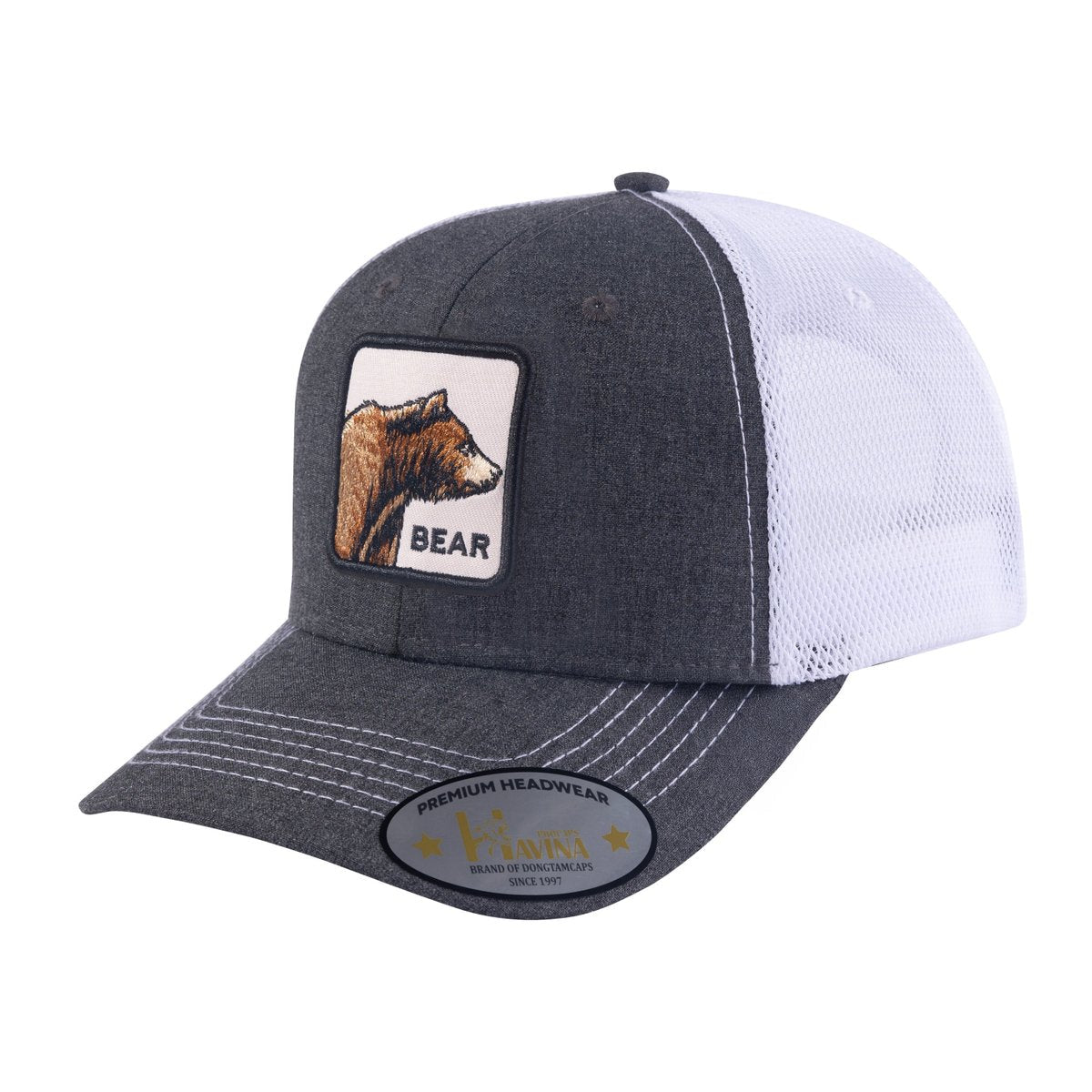 Bear 6-Panel Trucker Hat with Dark Grey front and White back