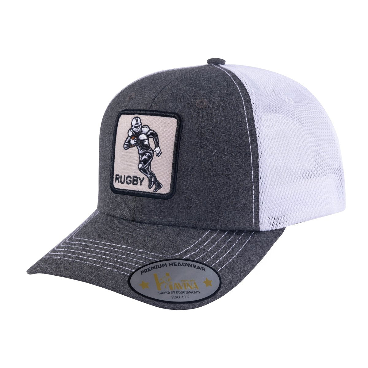 Rugby 6-Panel Trucker Hat with Dark Grey front and White back