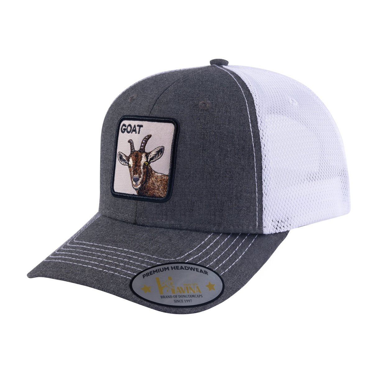 Goat 6-Panel Trucker Hat with Dark Grey front and White back