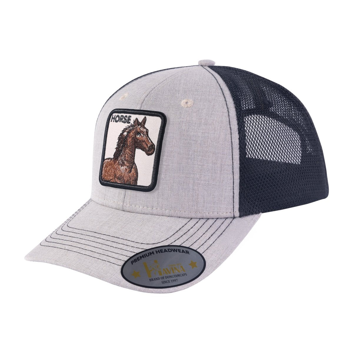 Horse 6-Panel Trucker Hat with Khaki front and Black back