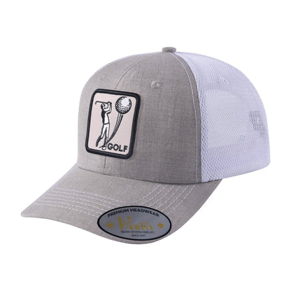 Golf 6-Panel Trucker Hat with Khaki front and White back