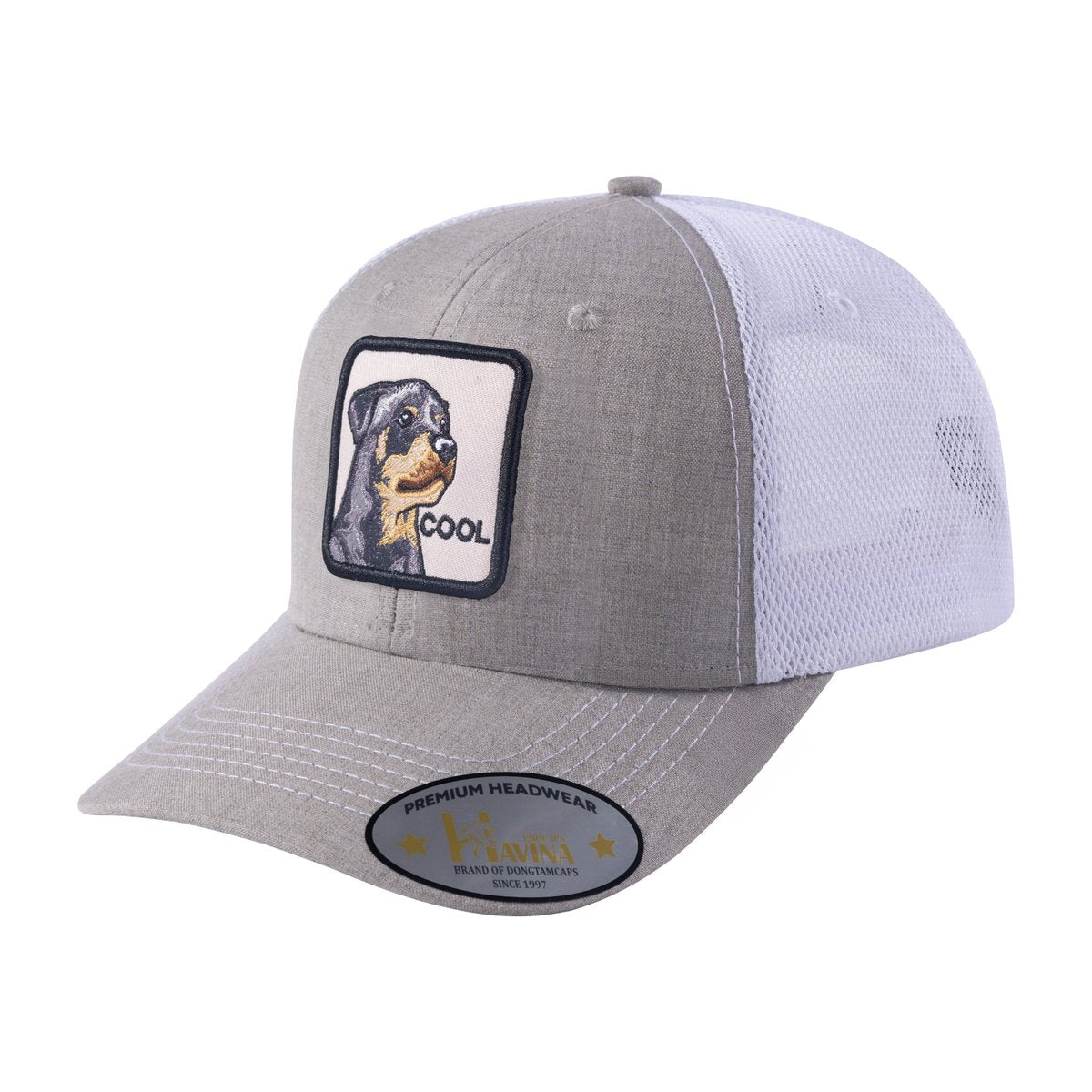 Cool Dog 6-Panel Trucker Hat with Khaki front and White back
