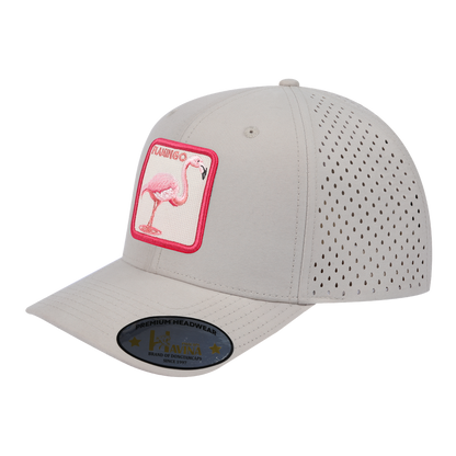 Flamingo 6-Panel Microfiber Laser Hole Trucker Hat with Beige front and Beige back