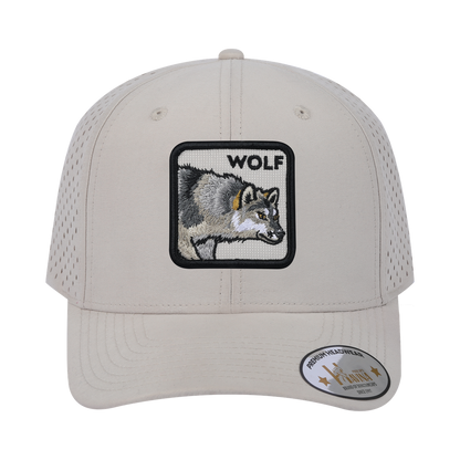 Embroidered The Wolf - 6 Panel Microfiber Laser hole Trucker Hat - Beige/Beige