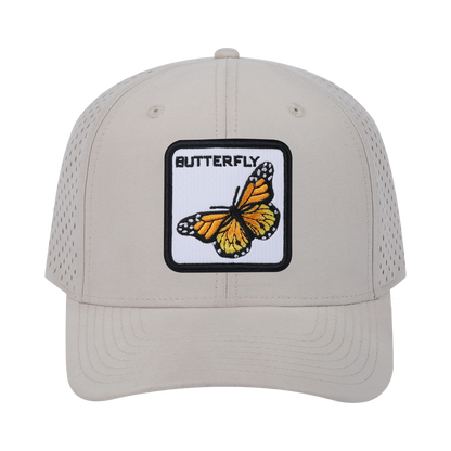 Butterfly 6-Panel Microfiber Laser Hole Trucker Hat with Beige front and Beige back