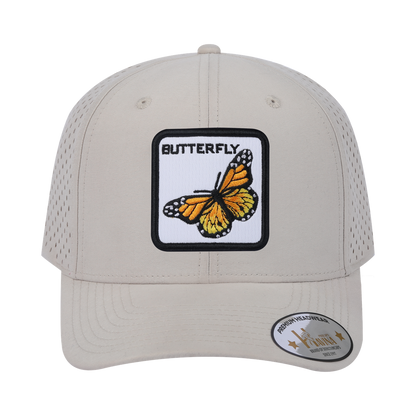 Butterfly 6-Panel Microfiber Laser Hole Trucker Hat with Beige front and Beige back