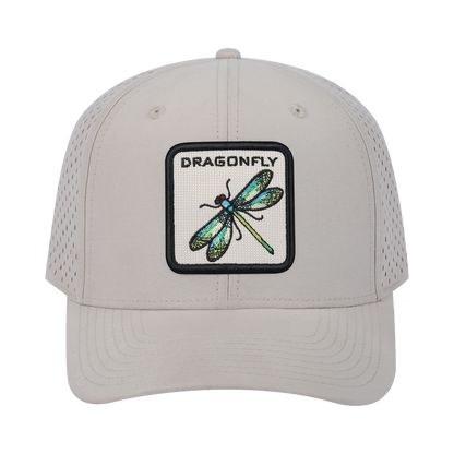 Dragonfly 6-Panel Microfiber Laser Hole Trucker Hat with Beige front and Beige back