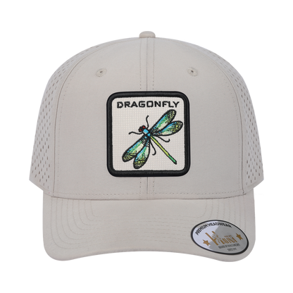 Dragonfly 6-Panel Microfiber Laser Hole Trucker Hat with Beige front and Beige back
