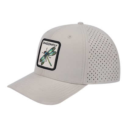 Dragonfly 6-Panel Microfiber Laser Hole Trucker Hat with Beige front and Beige back