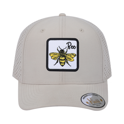 Bee 6-Panel Microfiber Laser Hole Trucker Hat with Beige front and Beige back