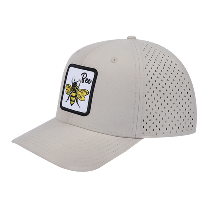 Bee 6-Panel Microfiber Laser Hole Trucker Hat with Beige front and Beige back
