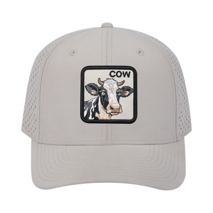 Cow 6-Panel Microfiber Laser Hole Trucker Hat with Beige front and Beige back