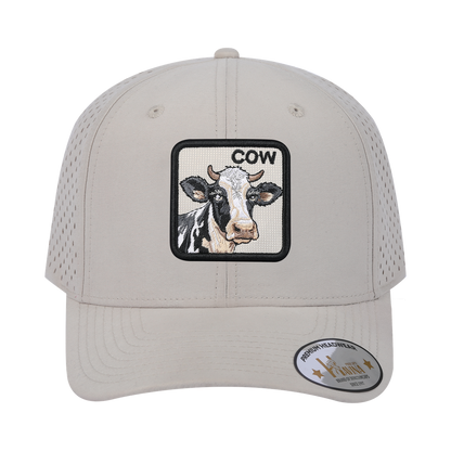 Cow 6-Panel Microfiber Laser Hole Trucker Hat with Beige front and Beige back